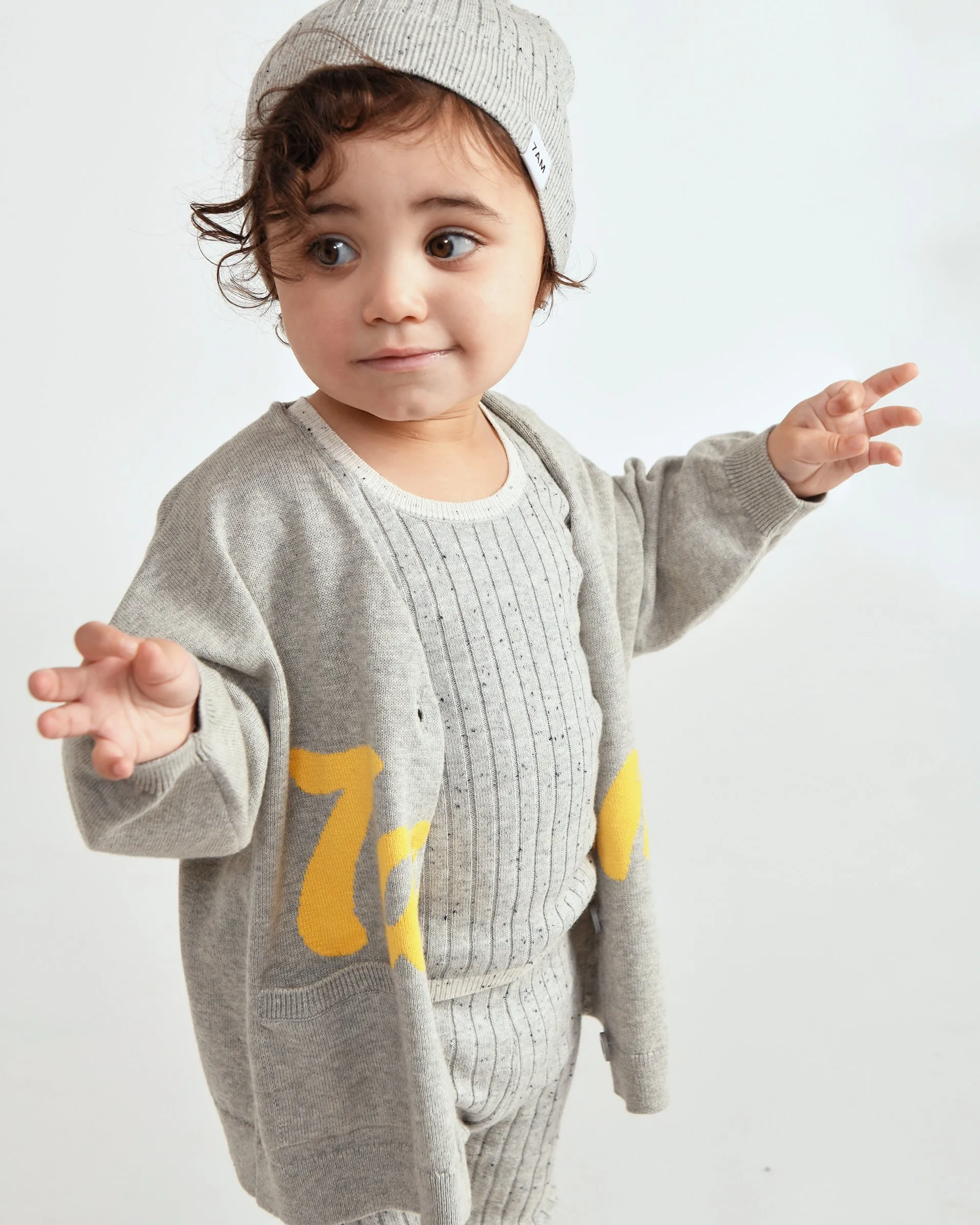 7AM Logo Boxy Cotton Cardigan