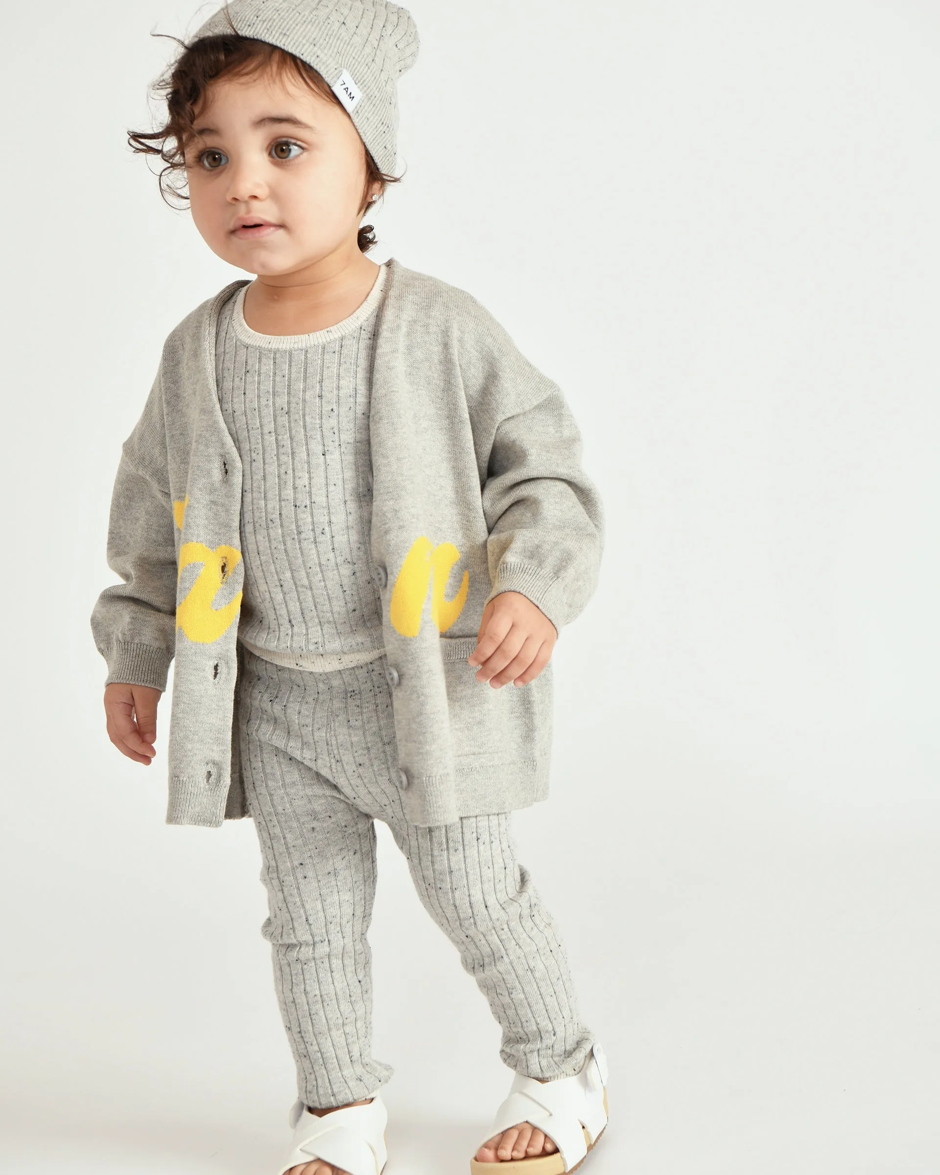 7AM Logo Boxy Cotton Cardigan