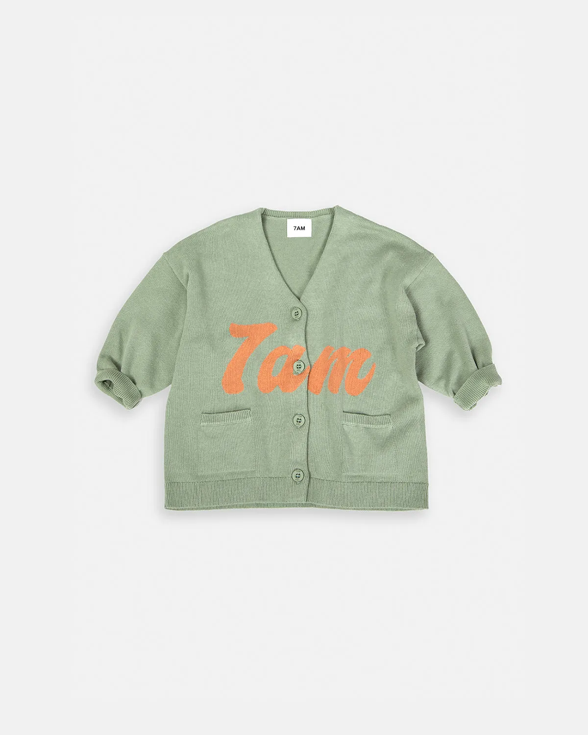 7AM Logo Boxy Cotton Cardigan