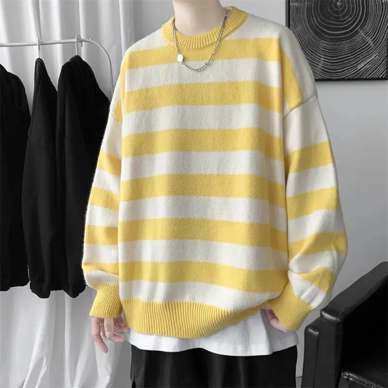 ADVBRIDGE New Arrivals Contrast Stripe Knitting Sweaters Pullovers Autumn Winter Men's Pullover Oversized Sweater Clothing L86