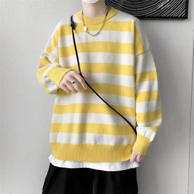 ADVBRIDGE New Arrivals Contrast Stripe Knitting Sweaters Pullovers Autumn Winter Men's Pullover Oversized Sweater Clothing L86