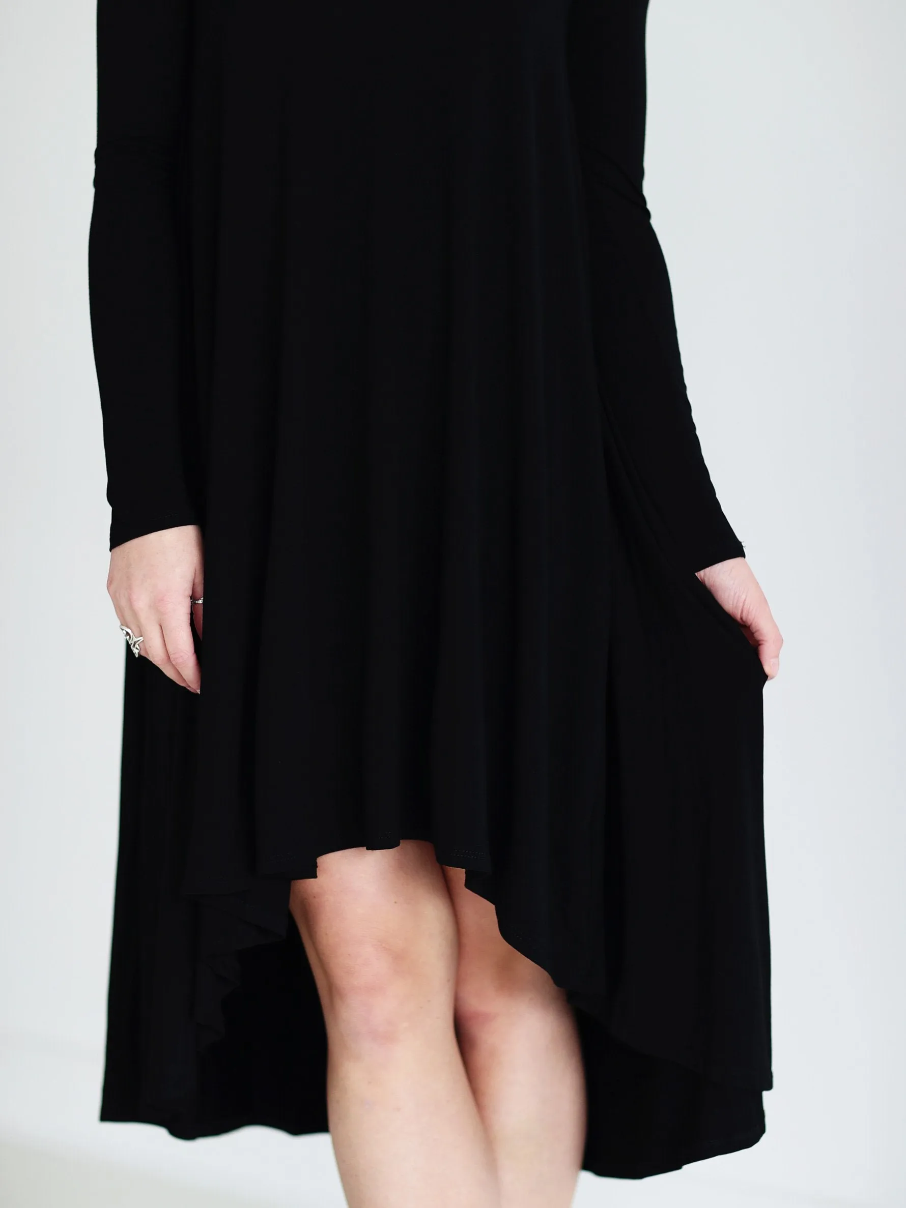 Black DLMN Long Sleeve High Low Dress