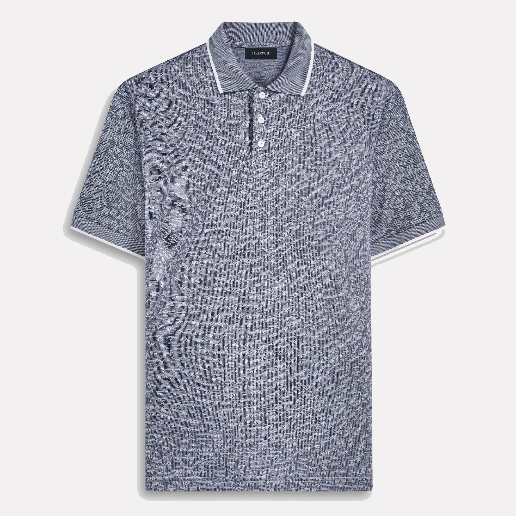 BUGATCHI Short Sleeve Three Button Polo / Navy