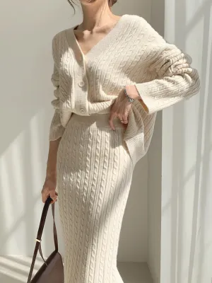 Cable Knit Two Trendy Piece Sweater Skirt Set