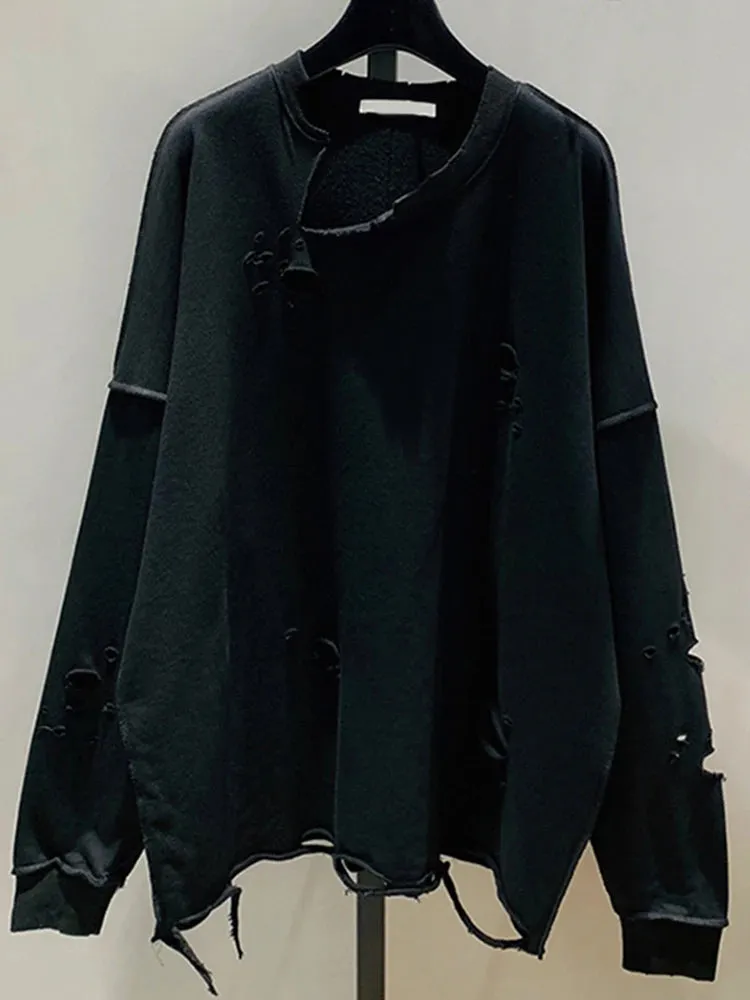 Casual Oversized Sweatshirt For Women Round Neck Long Sleeve Patchwork Hole Designer Pullovers Sweatshirts Female Style