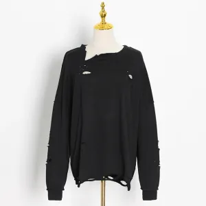 Casual Oversized Sweatshirt For Women Round Neck Long Sleeve Patchwork Hole Designer Pullovers Sweatshirts Female Style