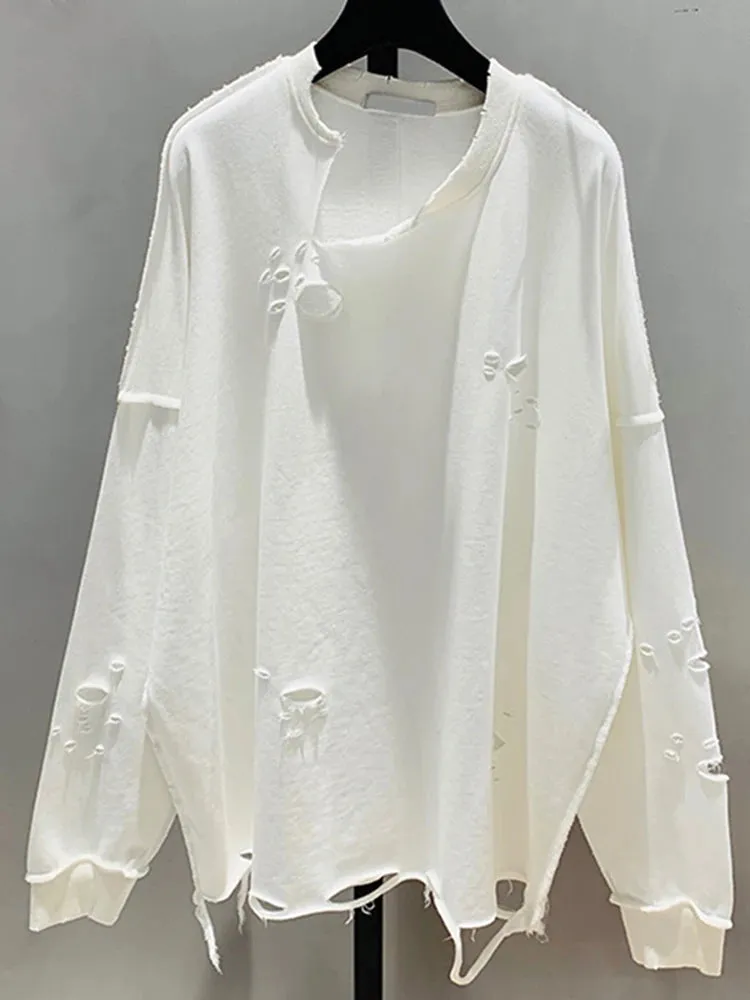 Casual Oversized Sweatshirt For Women Round Neck Long Sleeve Patchwork Hole Designer Pullovers Sweatshirts Female Style