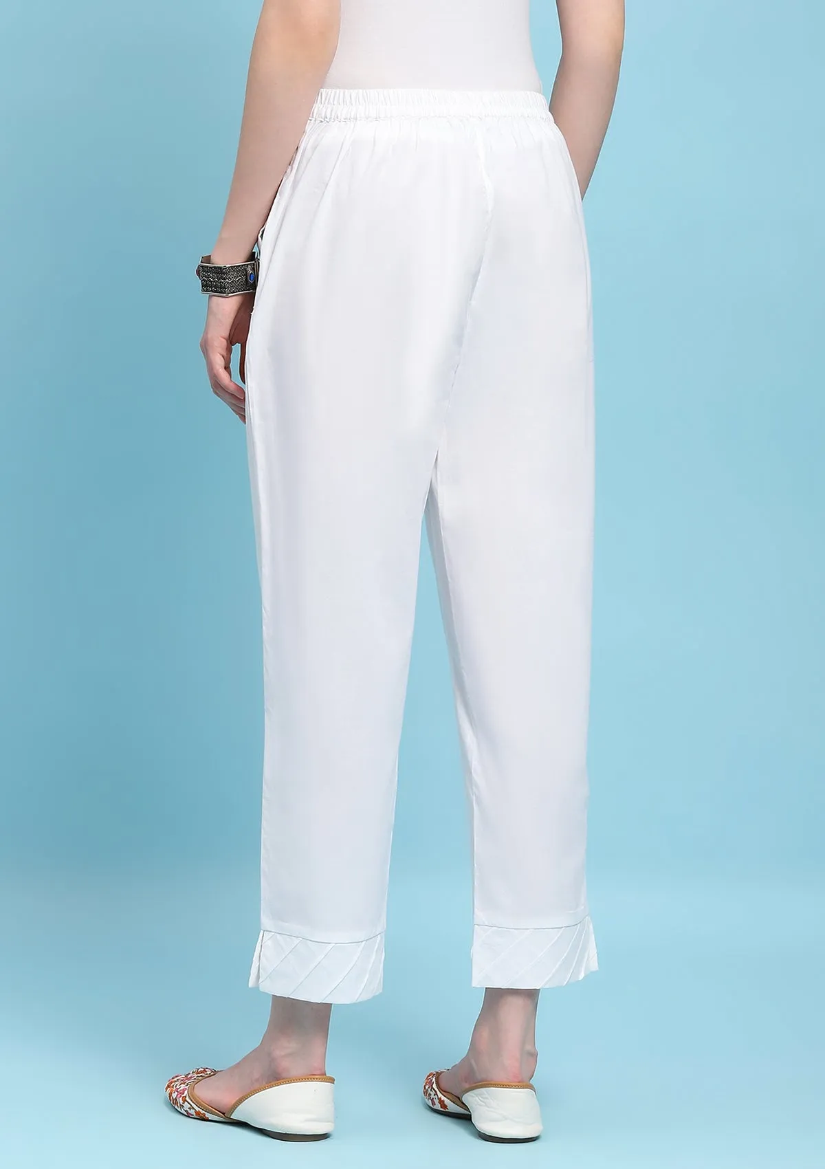Cotton Solid Women's Pants - White
