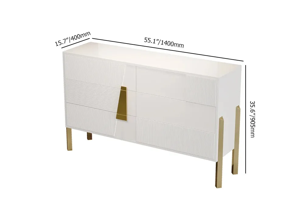 Crisp & Contemporary: 55''W White 6-Drawer Fluted Dresser