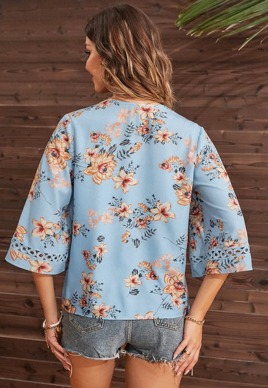 Crochet Detail Floral Print Blouse