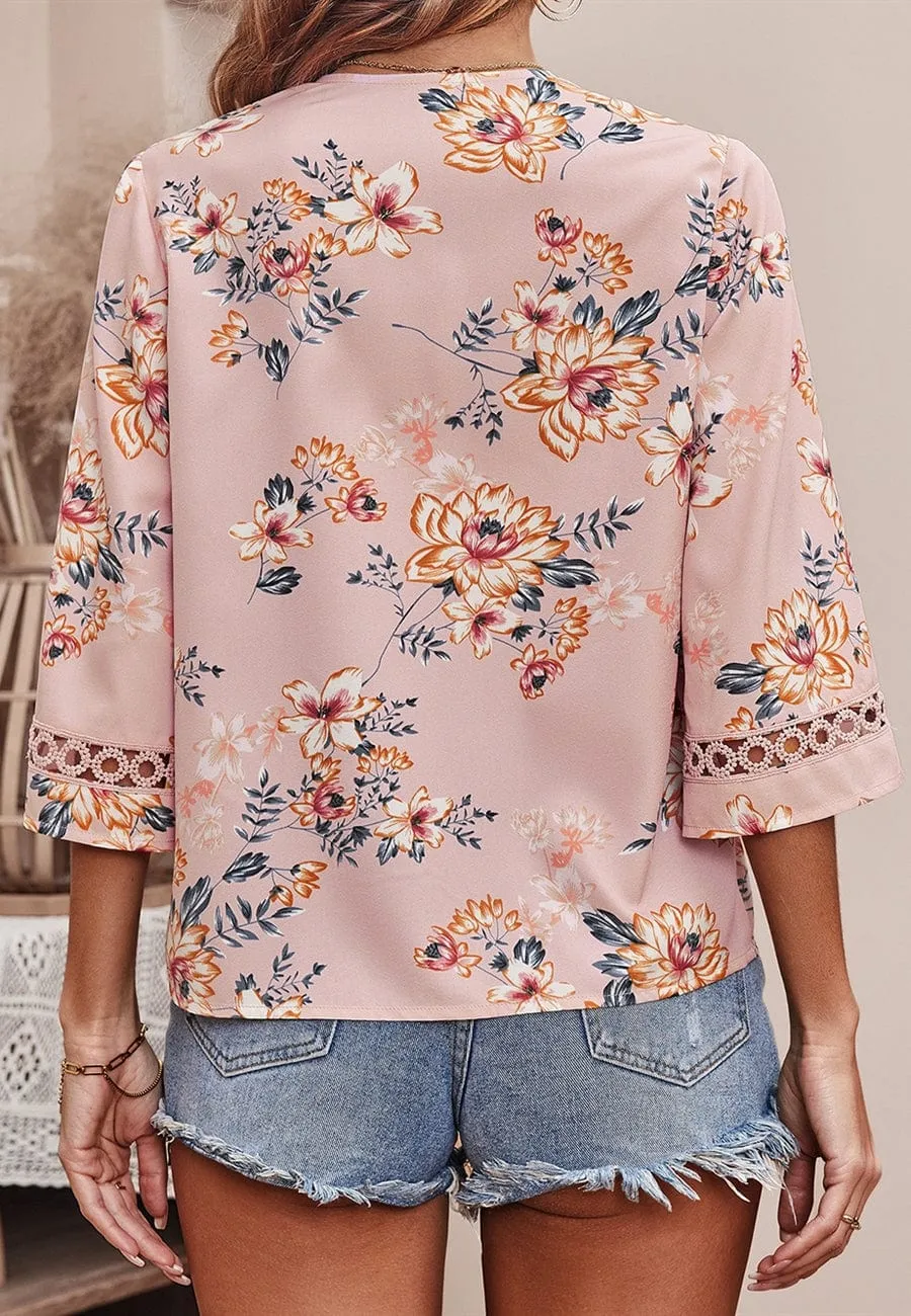 Crochet Detail Floral Print Blouse