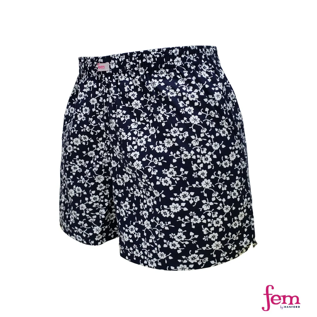 Fem by Hanford Ladies Women 100% Premium Cotton Woven Comfy Sleep Lounge Boxer Shorts Wendi 01 04 05 (1PC) Big Plus Size