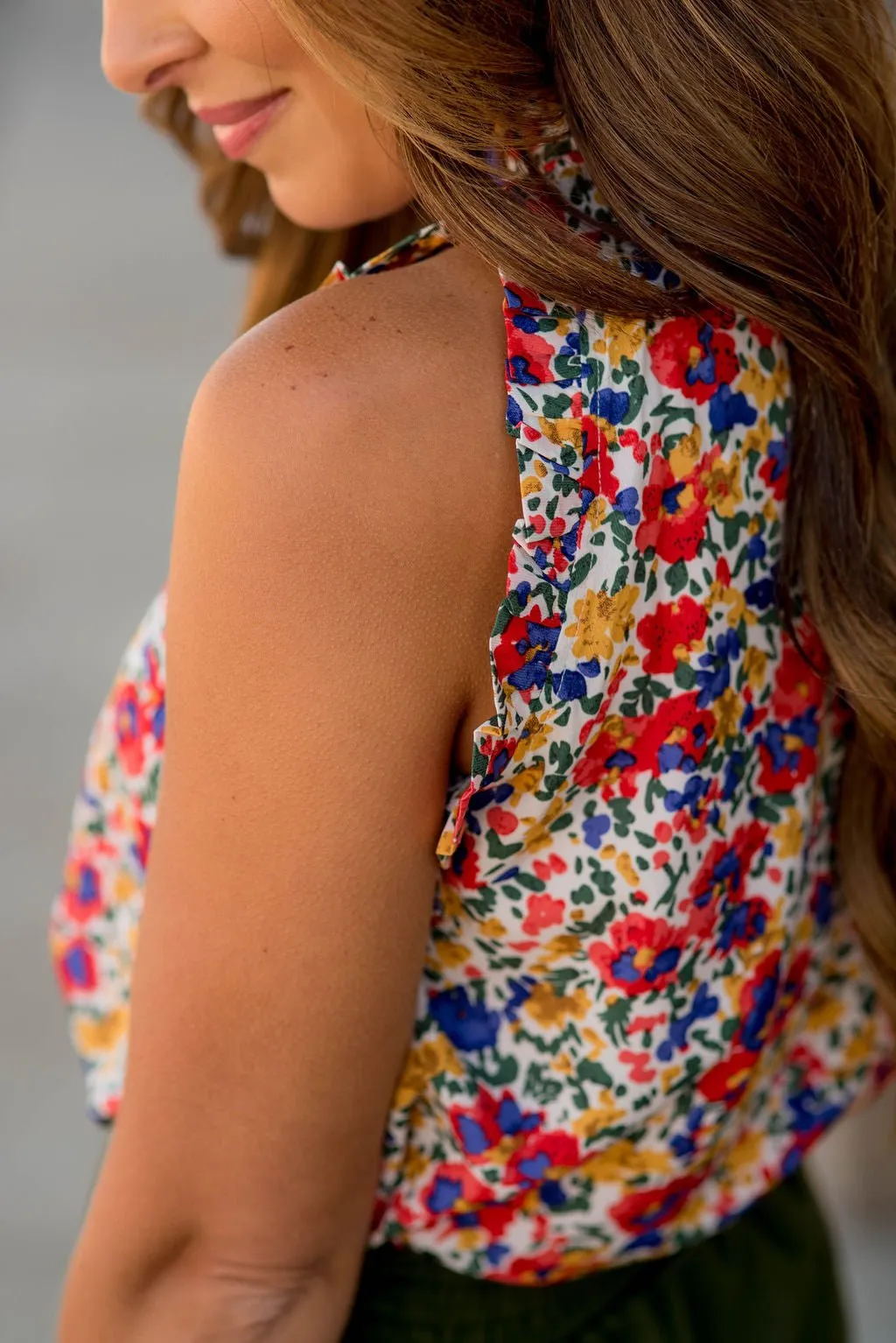 Floral Fun Ruffle Trim Tank