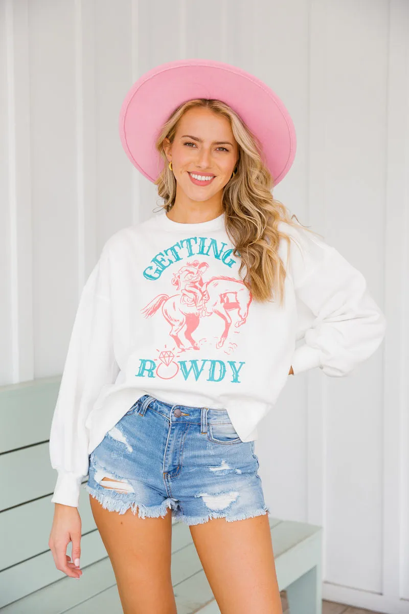 GETTIN ROWDY BRONCO IVORY PULLOVER