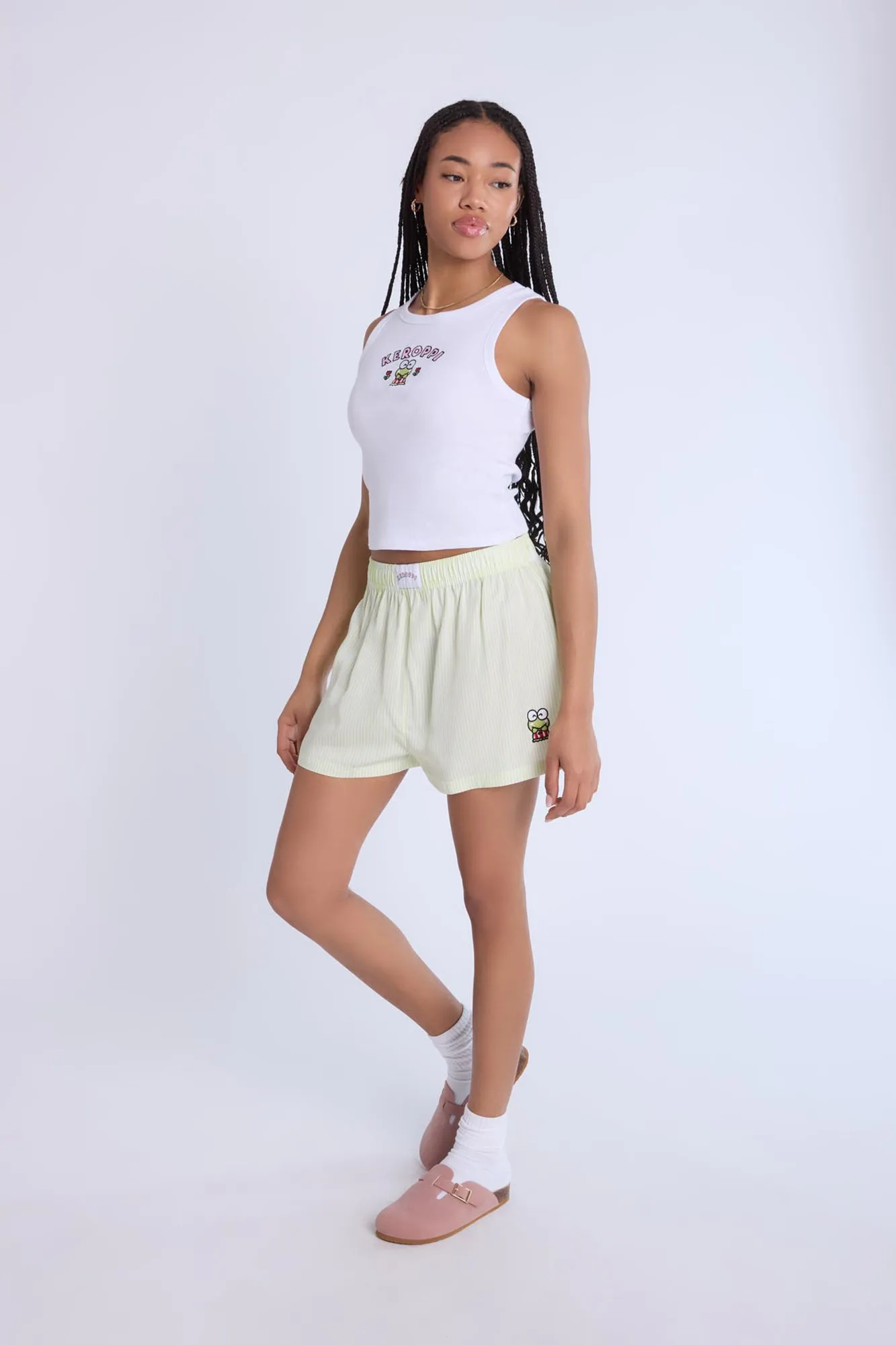 Keroppi Embroidered Pajama Tank Top And Boxer Shorts 2-Piece Set