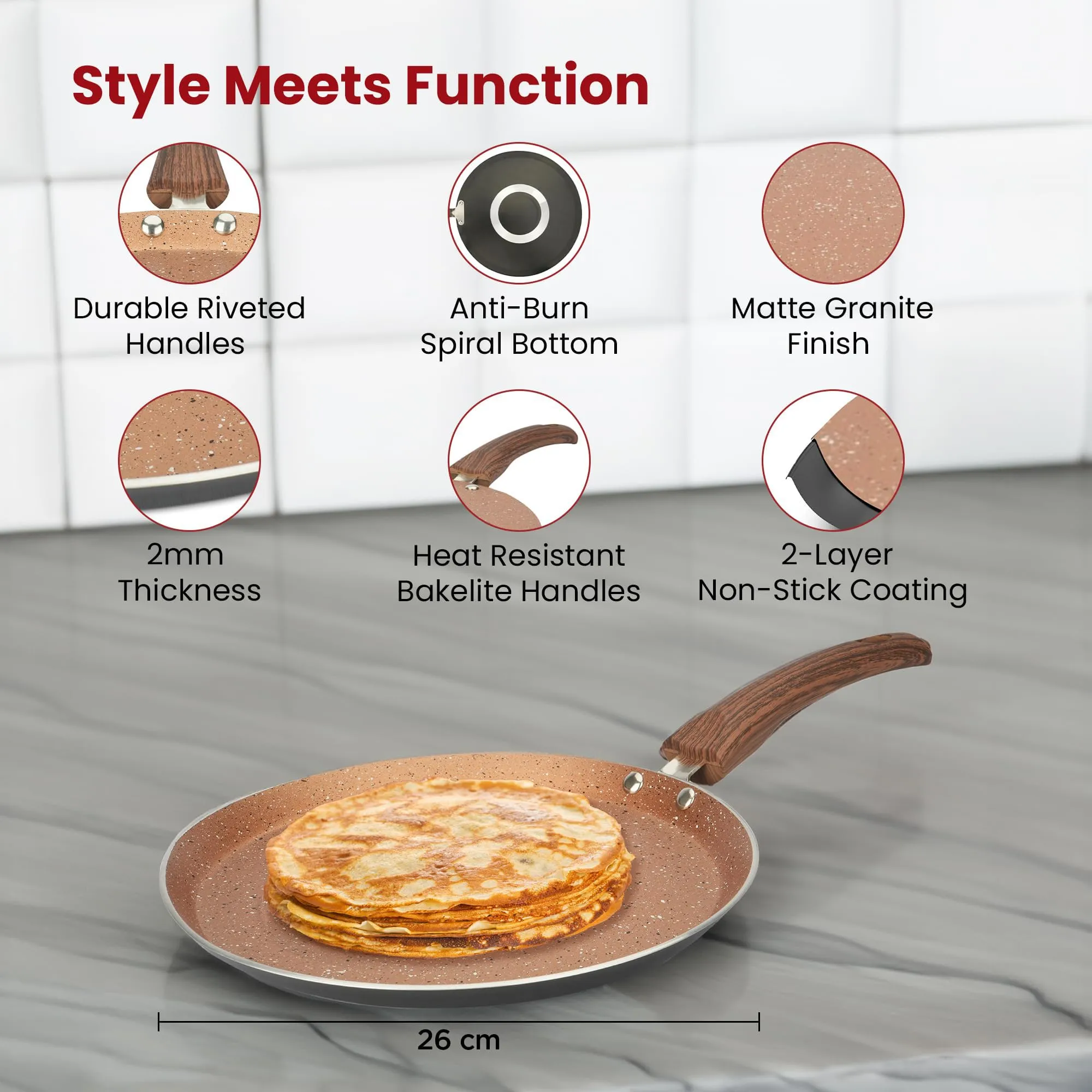 Kuber Industries Dosa Tawa Non Stick Pan with Revivted Handle | High Grade Aluminium Induction Non Stick Tawa Pan | Scratch Resistant, Gas Stove & Induction Compatiable | Black & Golden