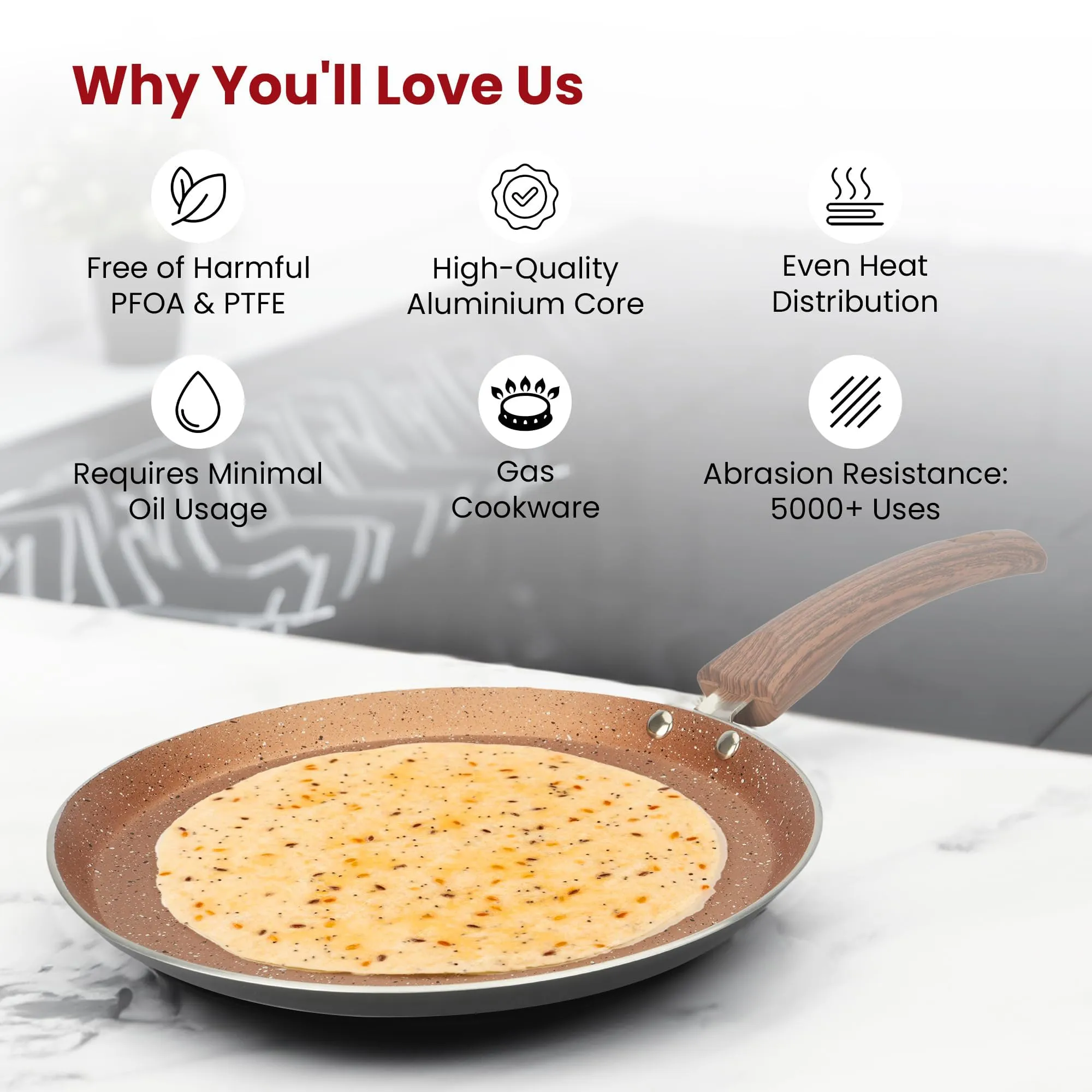 Kuber Industries Dosa Tawa Non Stick Pan with Revivted Handle | High Grade Aluminium Induction Non Stick Tawa Pan | Scratch Resistant, Gas Stove & Induction Compatiable | Black & Golden