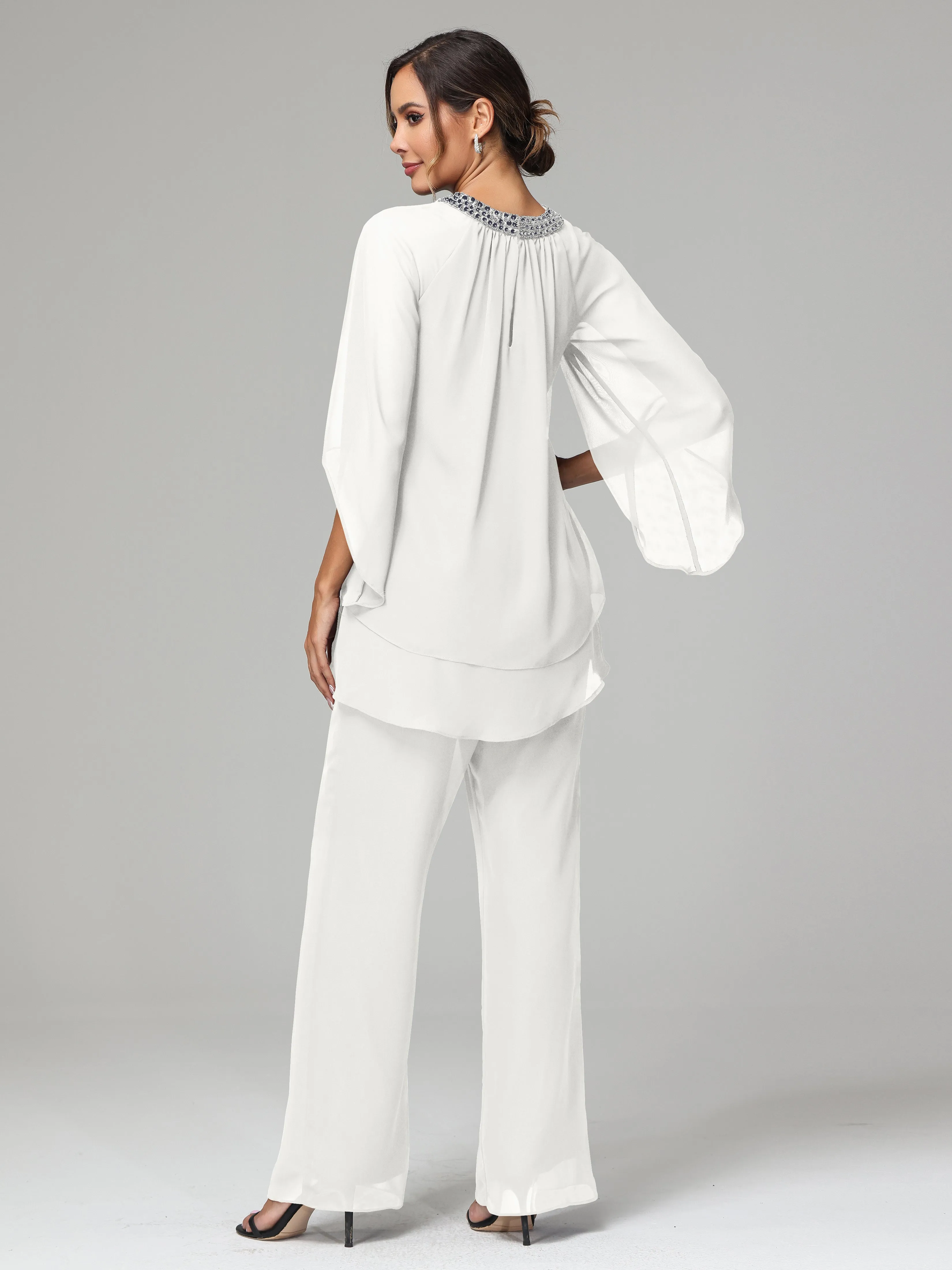 Long Sleeves Chiffon Mother Of The Bride Dress Pants Suits