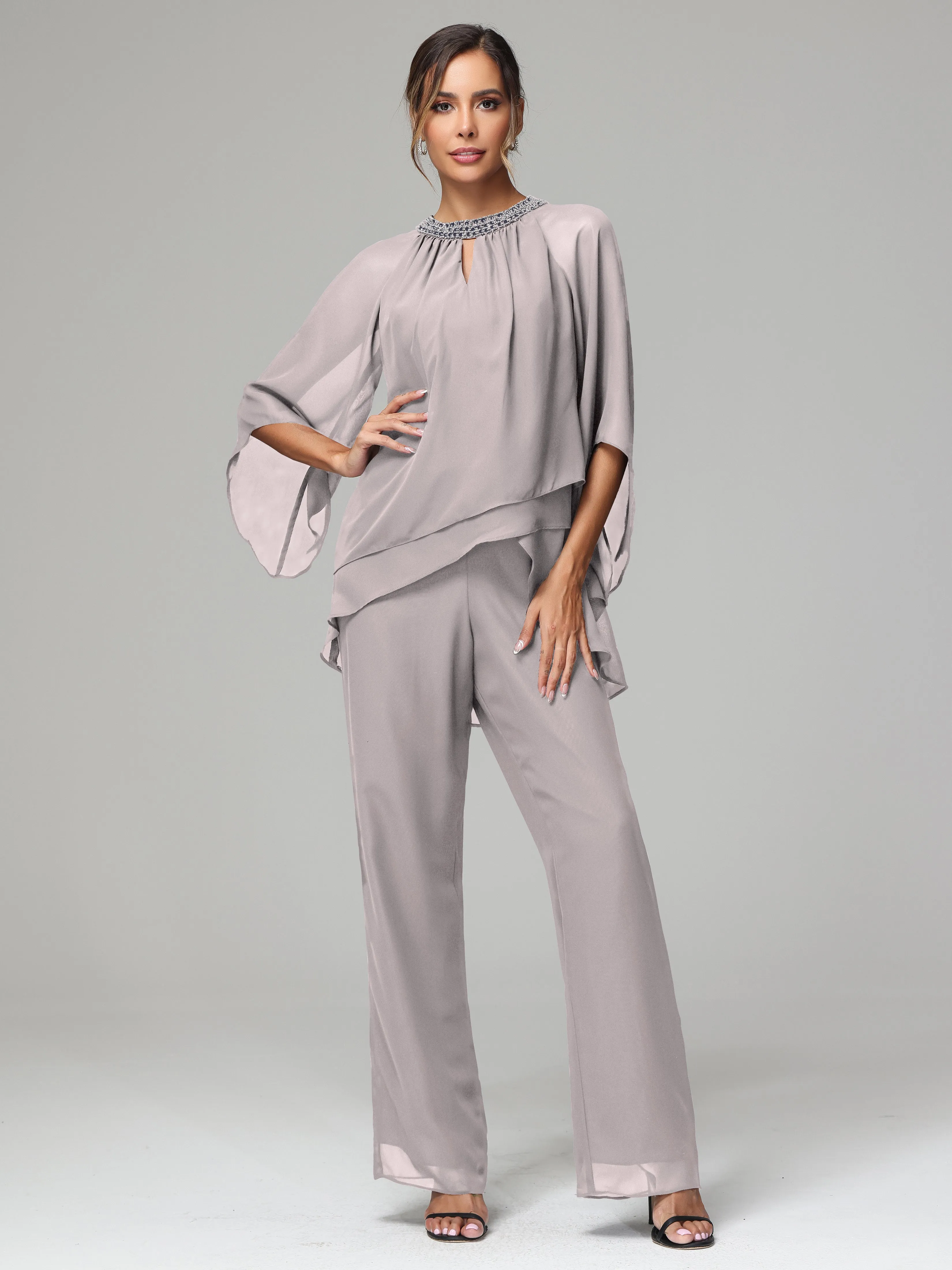 Long Sleeves Chiffon Mother Of The Bride Dress Pants Suits