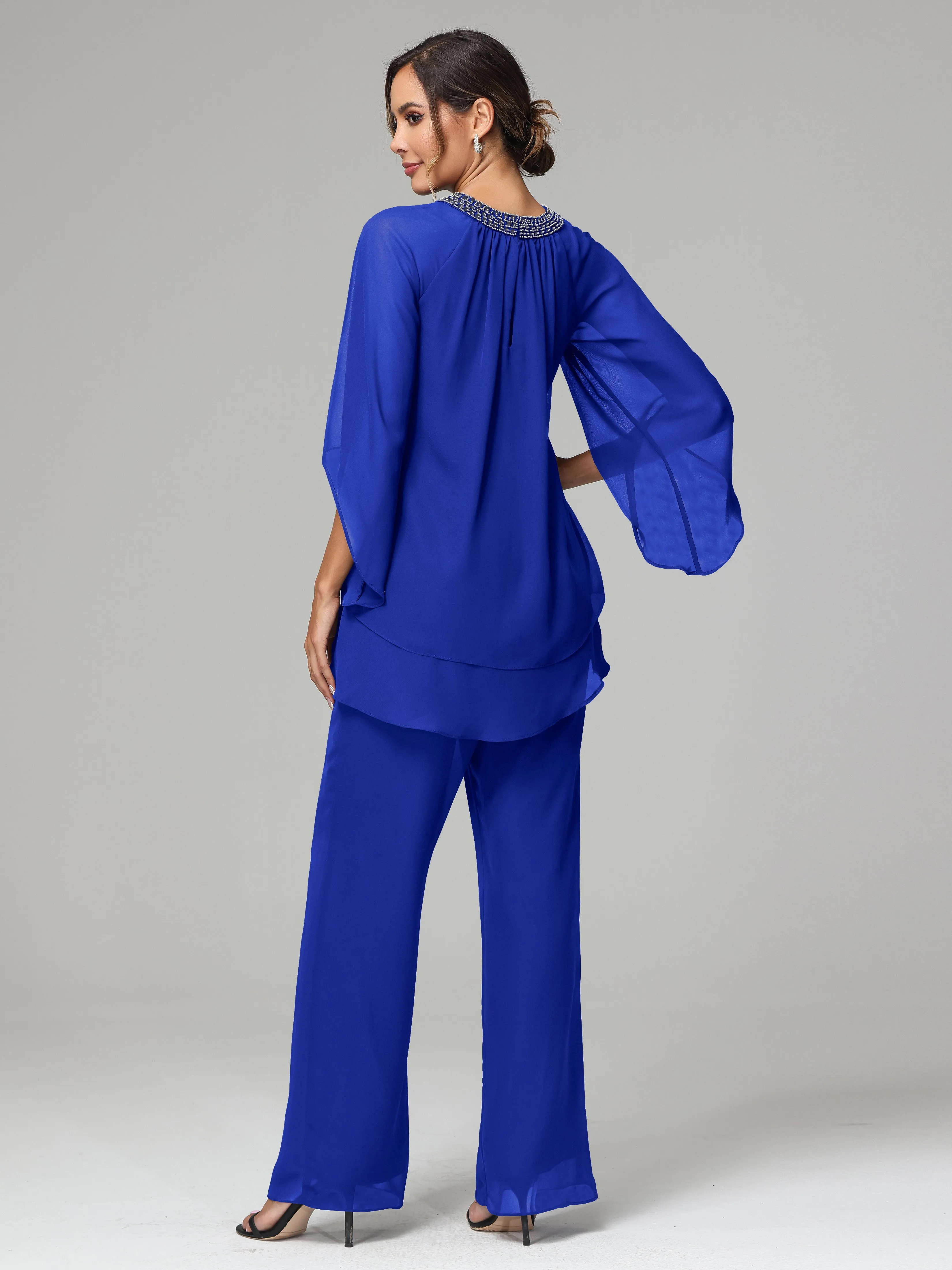 Long Sleeves Chiffon Mother Of The Bride Dress Pants Suits