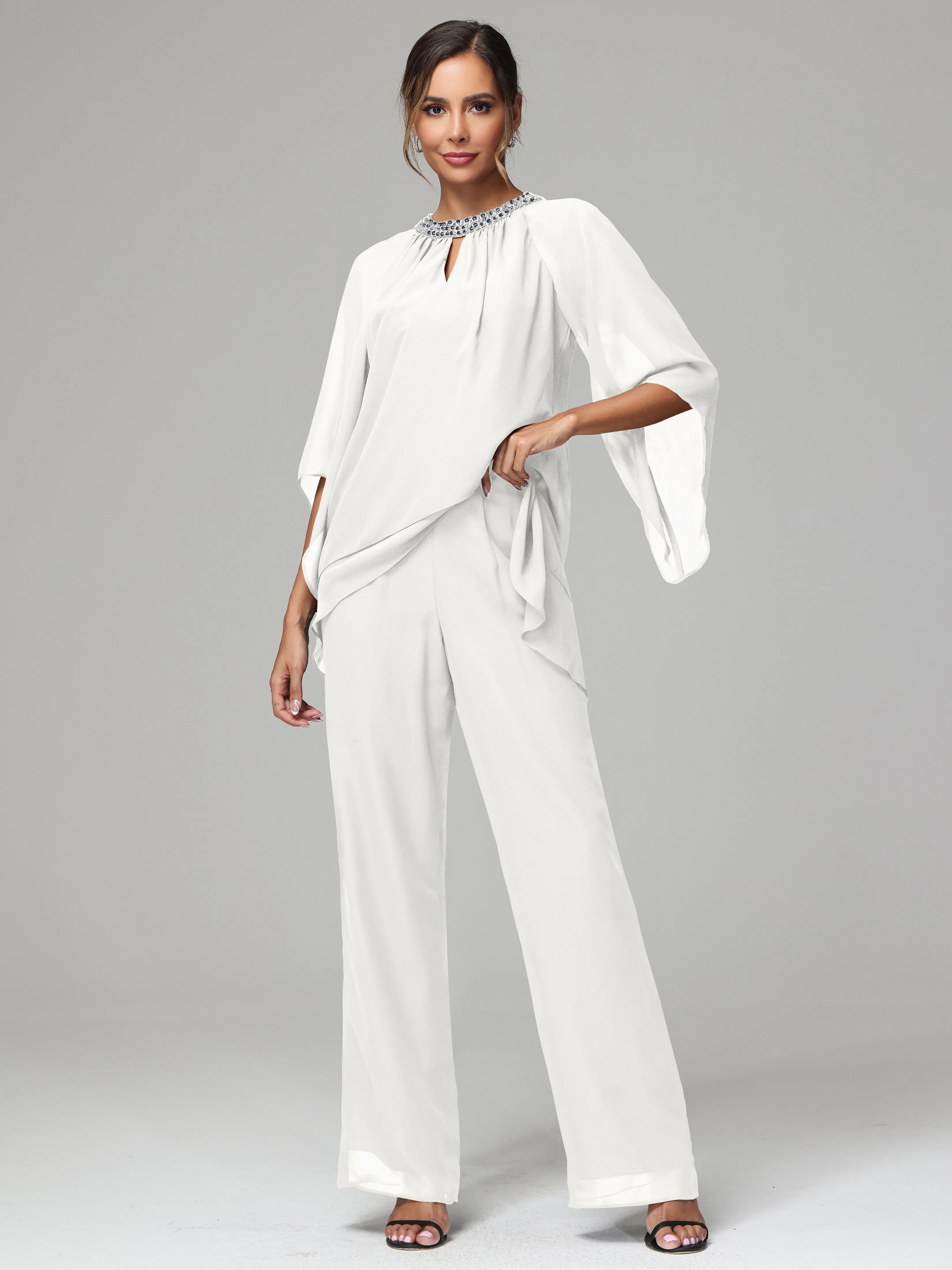 Long Sleeves Chiffon Mother Of The Bride Dress Pants Suits