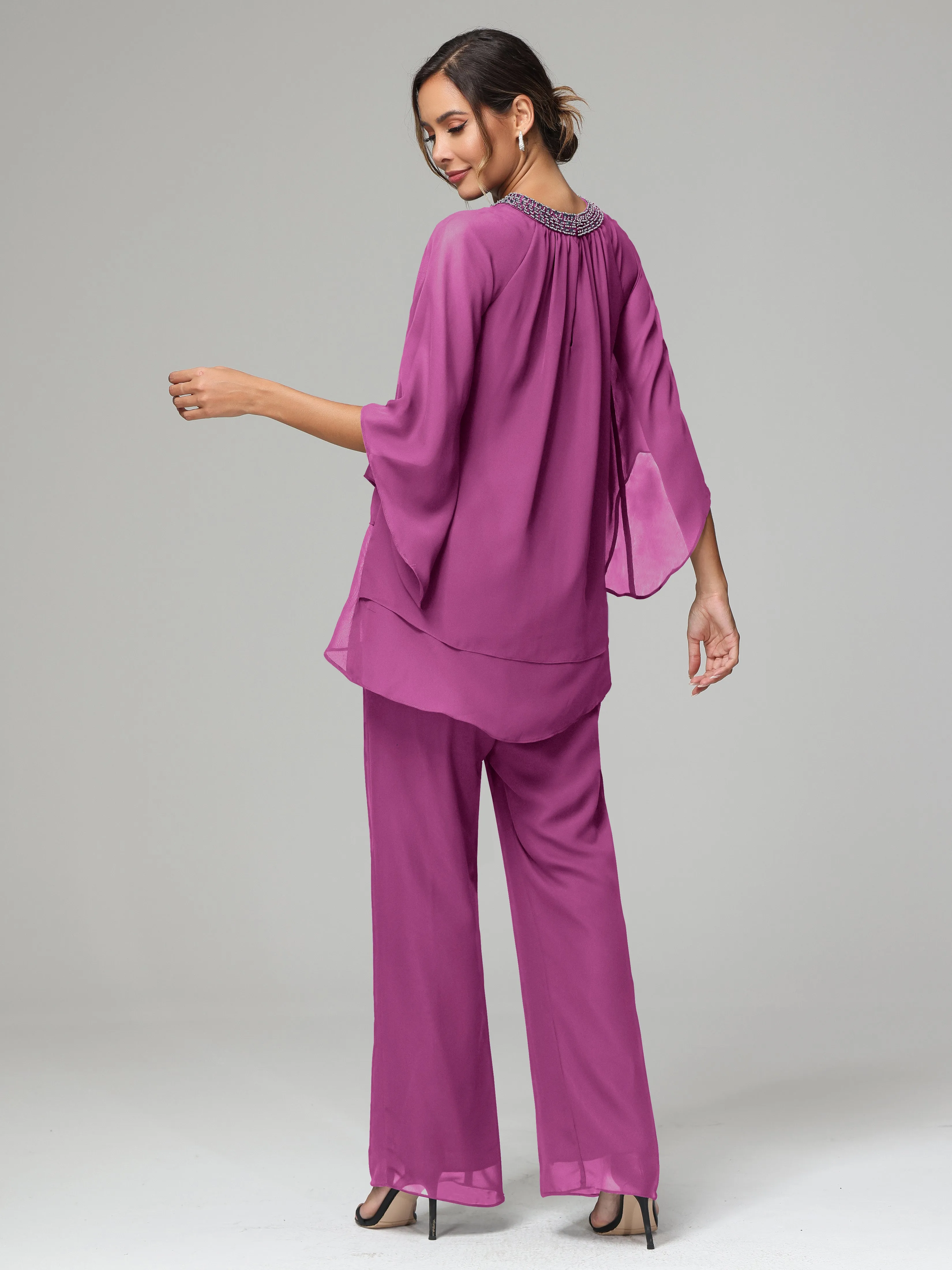 Long Sleeves Chiffon Mother Of The Bride Dress Pants Suits