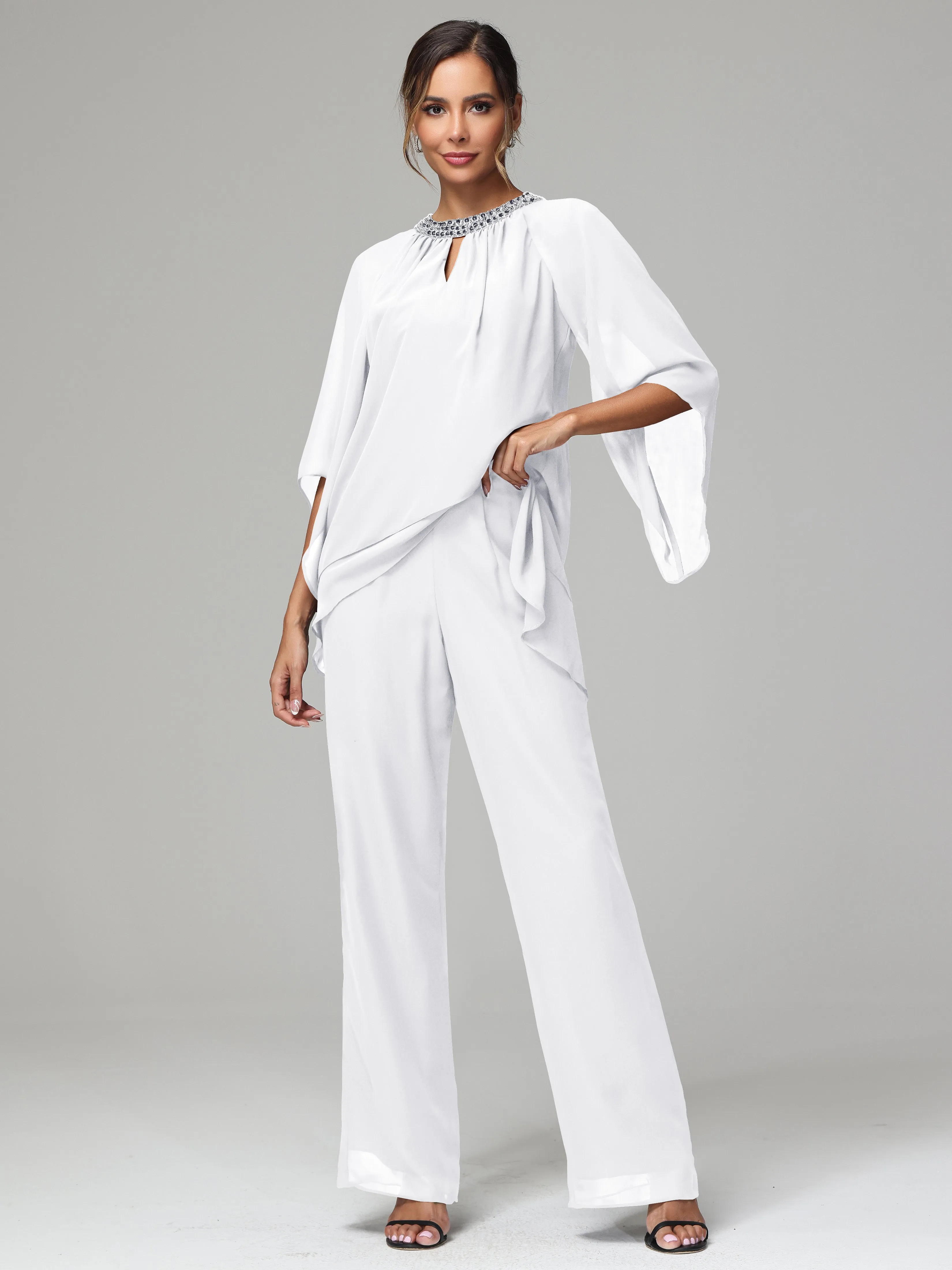 Long Sleeves Chiffon Mother Of The Bride Dress Pants Suits