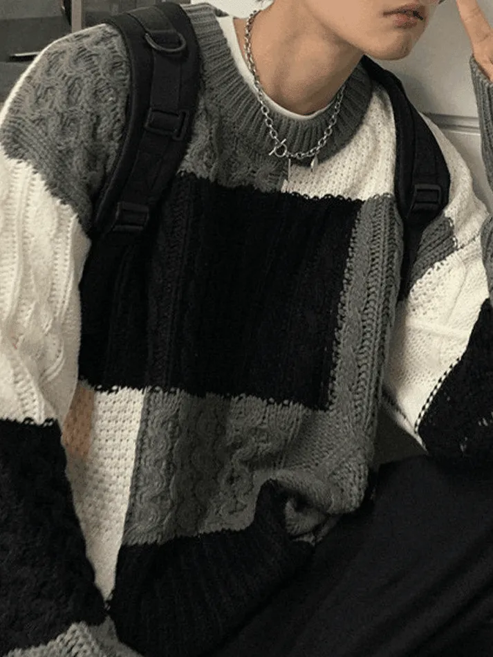 Men's Color Block Cable Knit Sweater