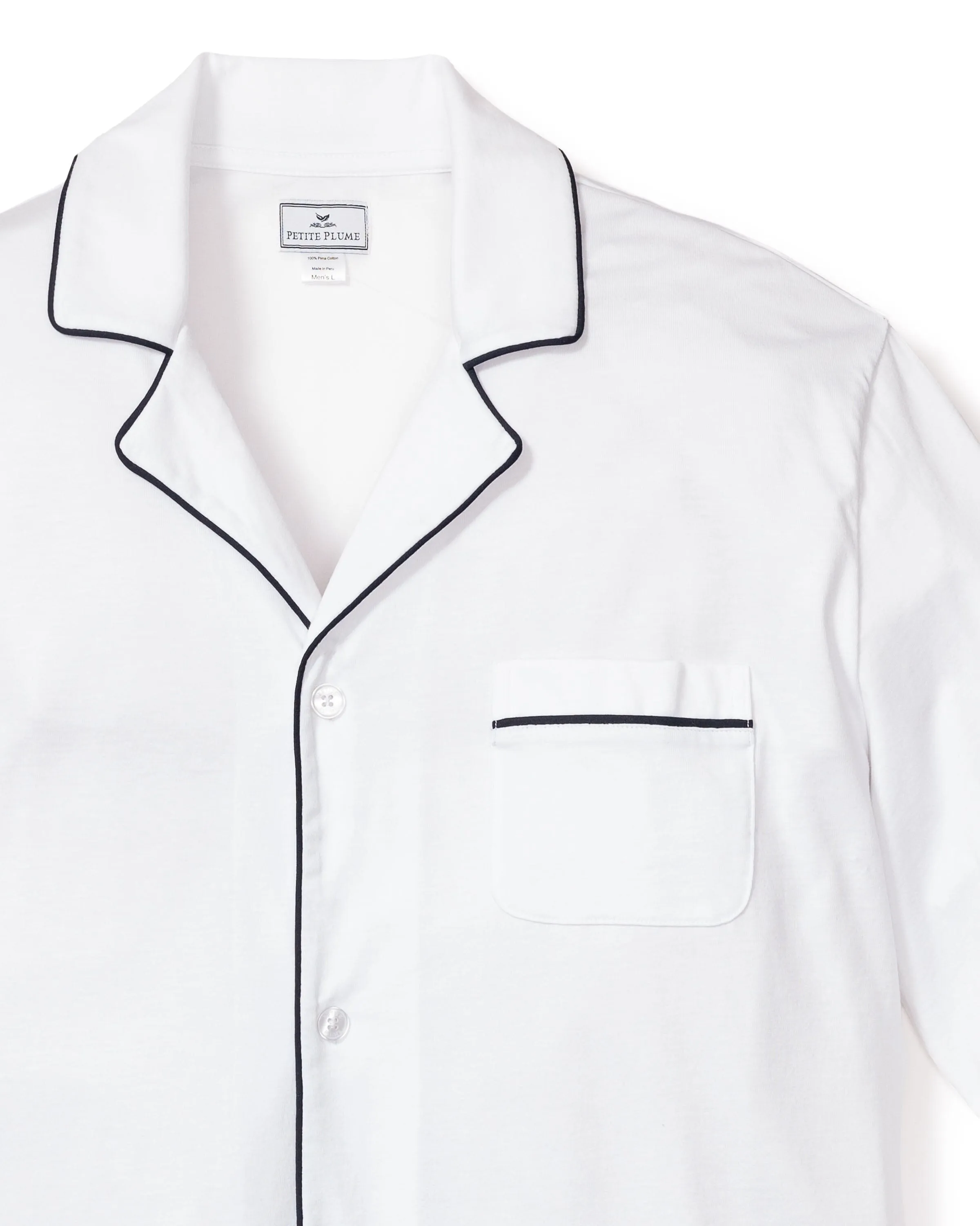 Men's Pima Pajama Set | White with Navy Piping