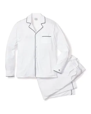 Men's Pima Pajama Set | White with Navy Piping