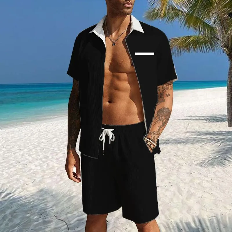 Men's Waffle Solid Color Shirt Resort Set 18481834YM