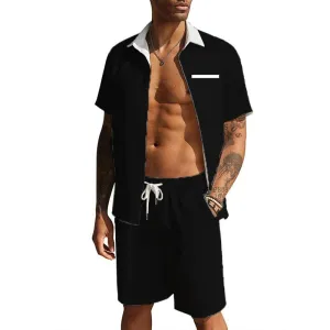Men's Waffle Solid Color Shirt Resort Set 18481834YM