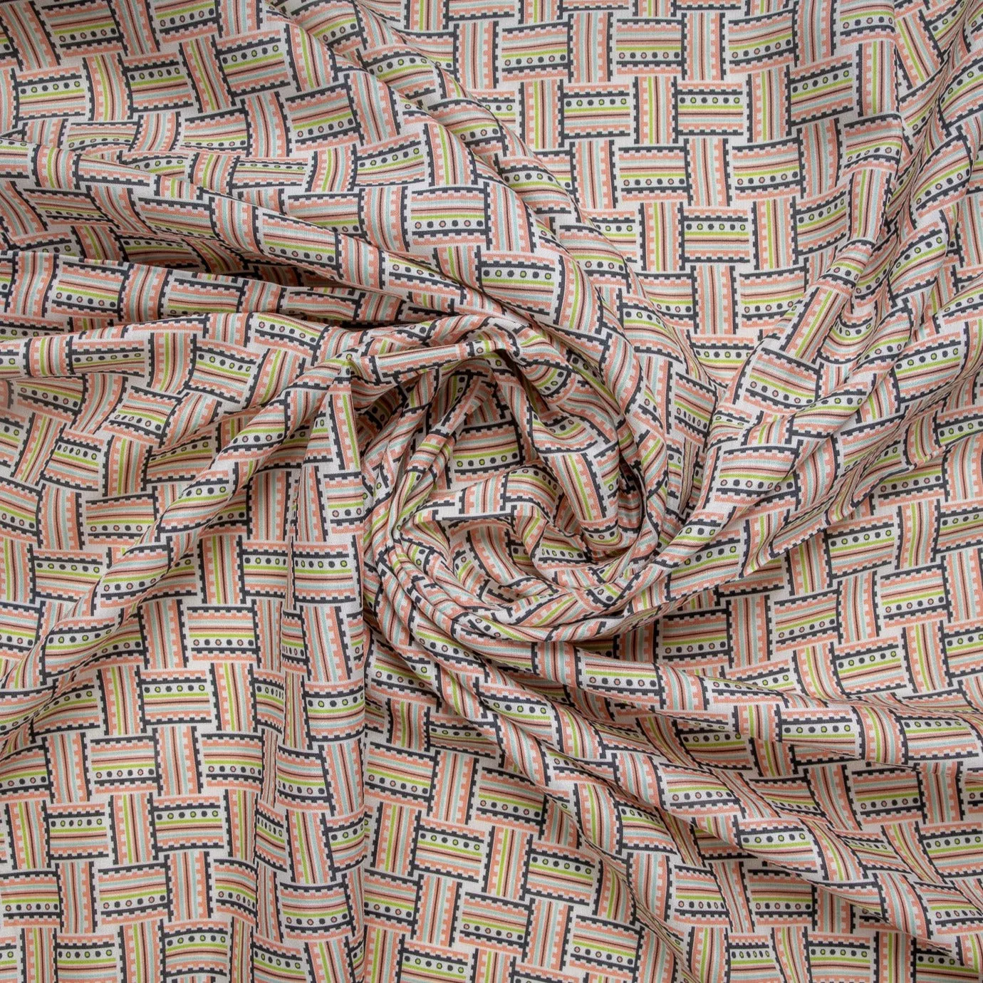 Multi Color Geometrical Print Russian Silk Fabric
