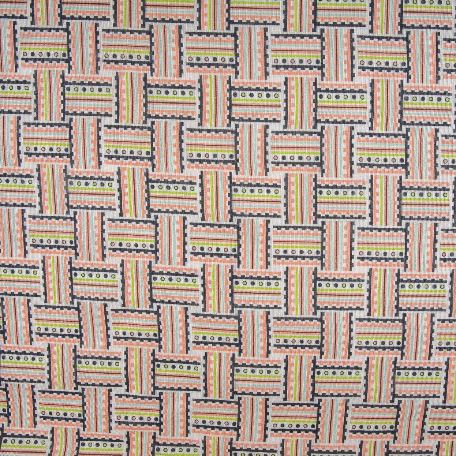 Multi Color Geometrical Print Russian Silk Fabric