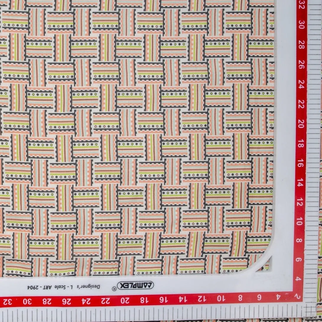 Multi Color Geometrical Print Russian Silk Fabric