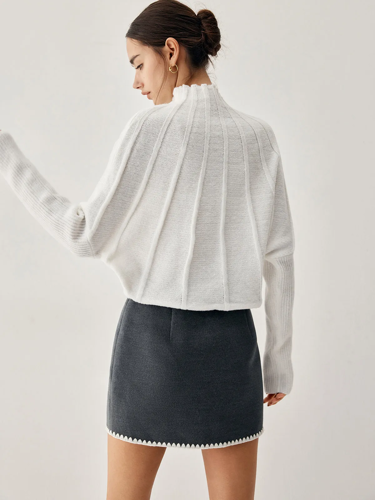 Piping Mock Neck Trendy Long Sleeve Knit Top
