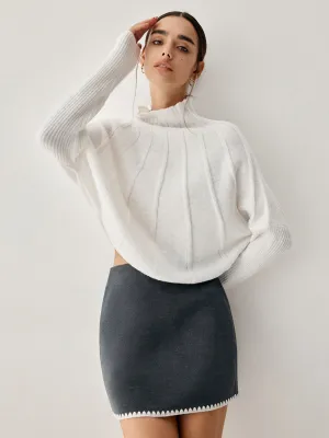 Piping Mock Neck Trendy Long Sleeve Knit Top
