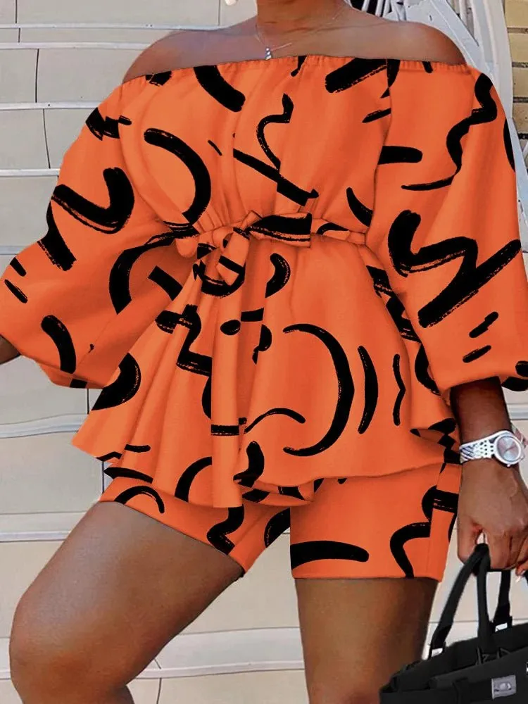 RQR Off Shoulder Peplum Top With Belt & Shorts
