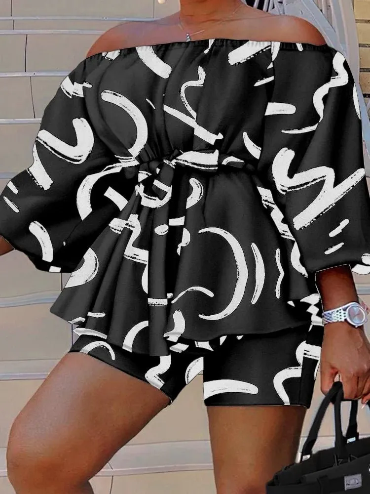 RQR Off Shoulder Peplum Top With Belt & Shorts