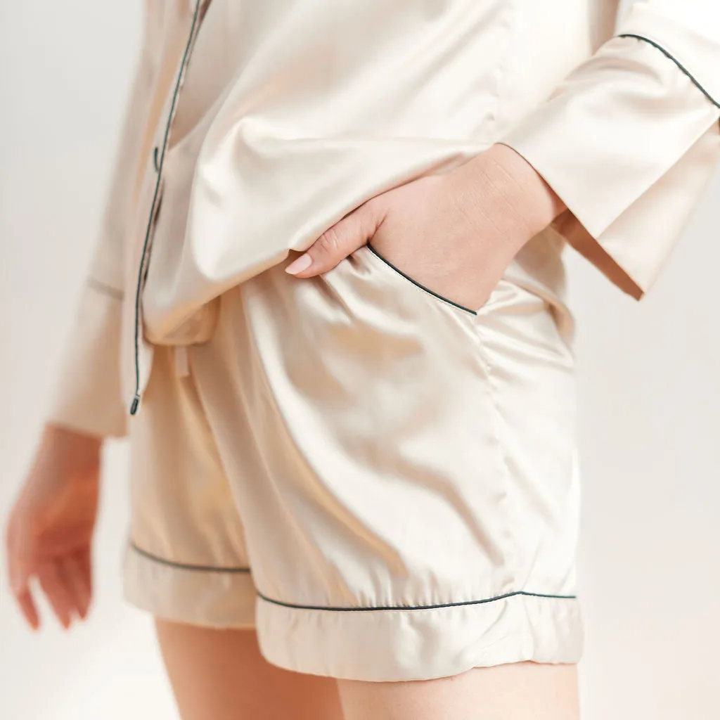 Satin Long Sleeve   Shorts Pajama Set