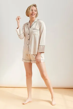 Satin Long Sleeve   Shorts Pajama Set