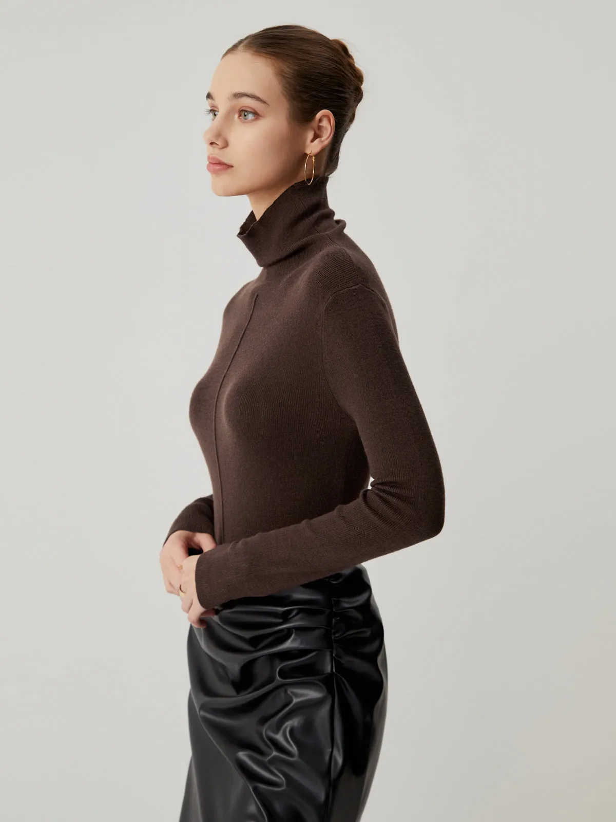 Solid Turtleneck Long Trendy Sleeve Knit Top