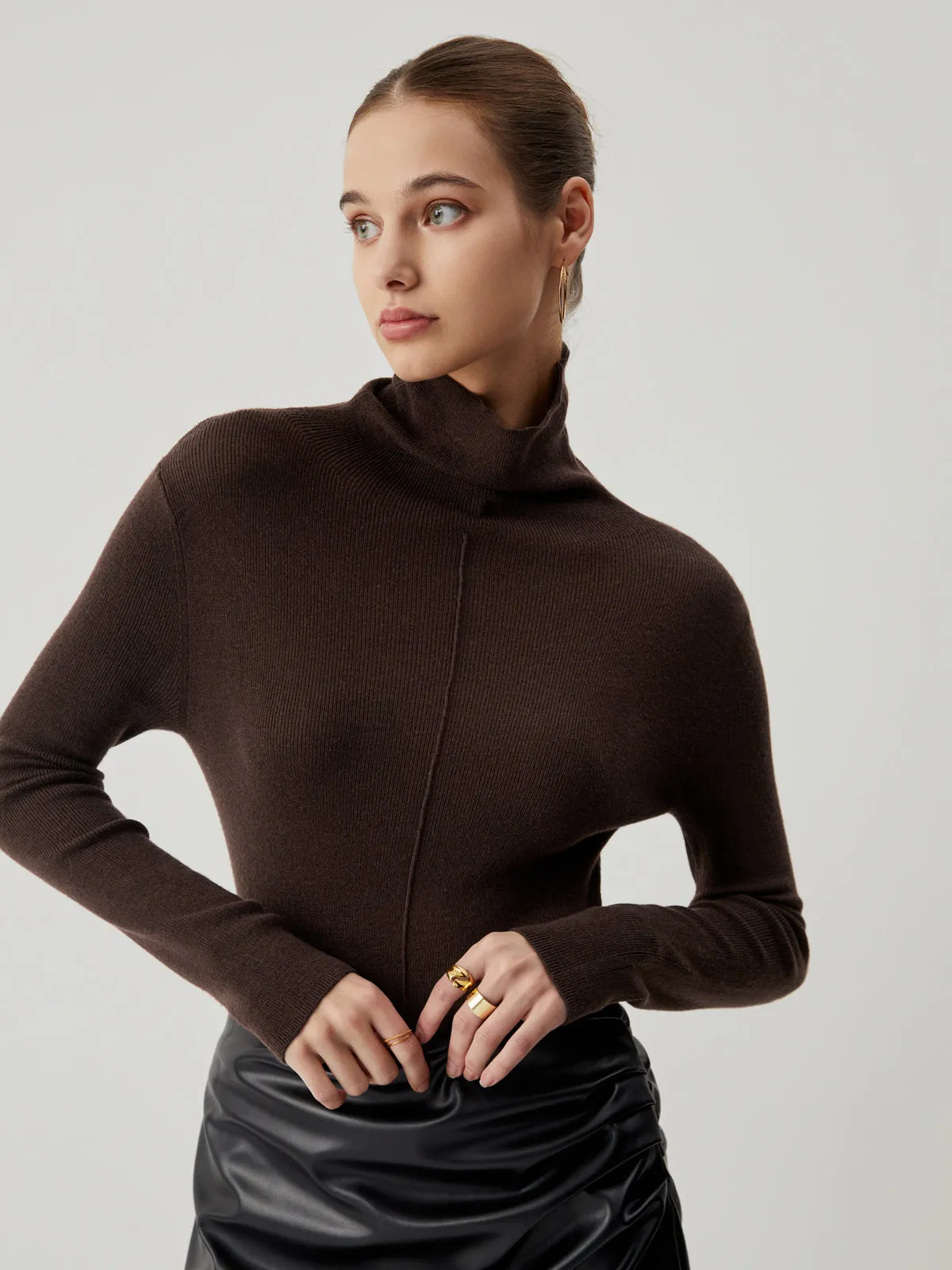 Solid Turtleneck Long Trendy Sleeve Knit Top