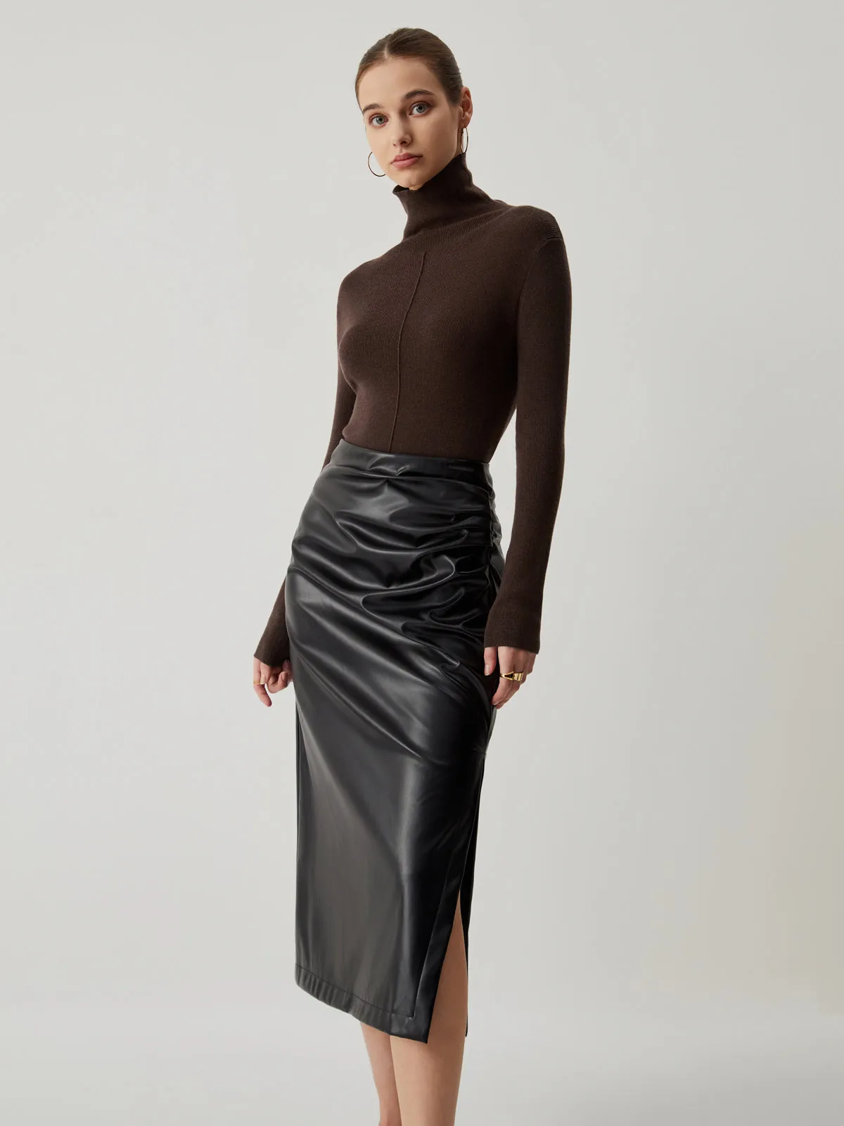 Solid Turtleneck Long Trendy Sleeve Knit Top
