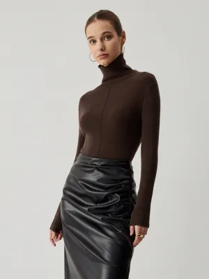 Solid Turtleneck Long Trendy Sleeve Knit Top