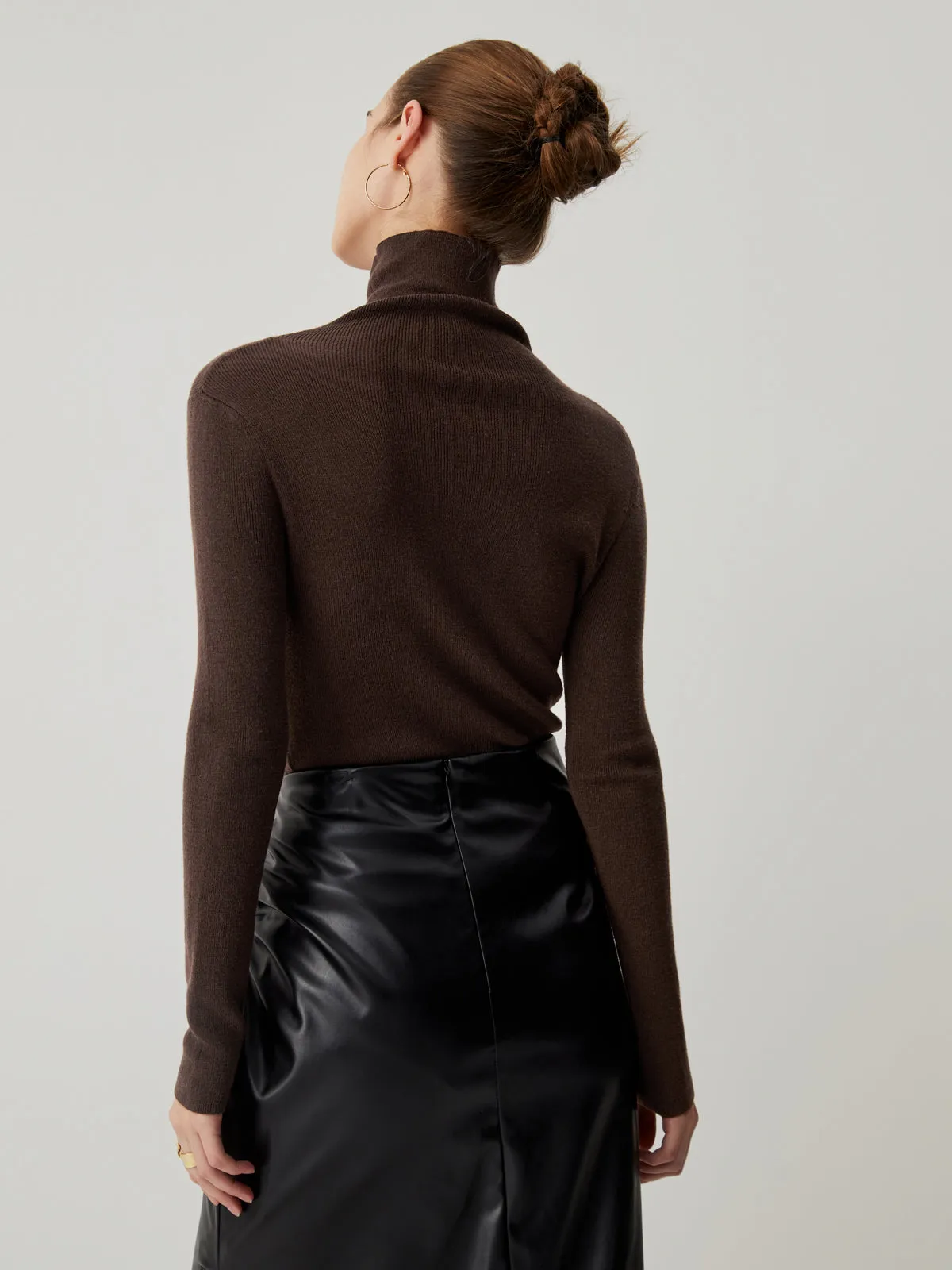 Solid Turtleneck Long Trendy Sleeve Knit Top