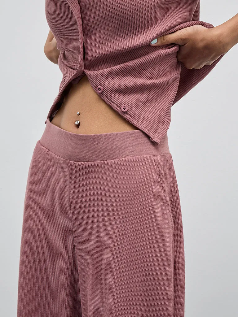 Superstar Dusty Pink Textured High-Rise Wide Leg Pants