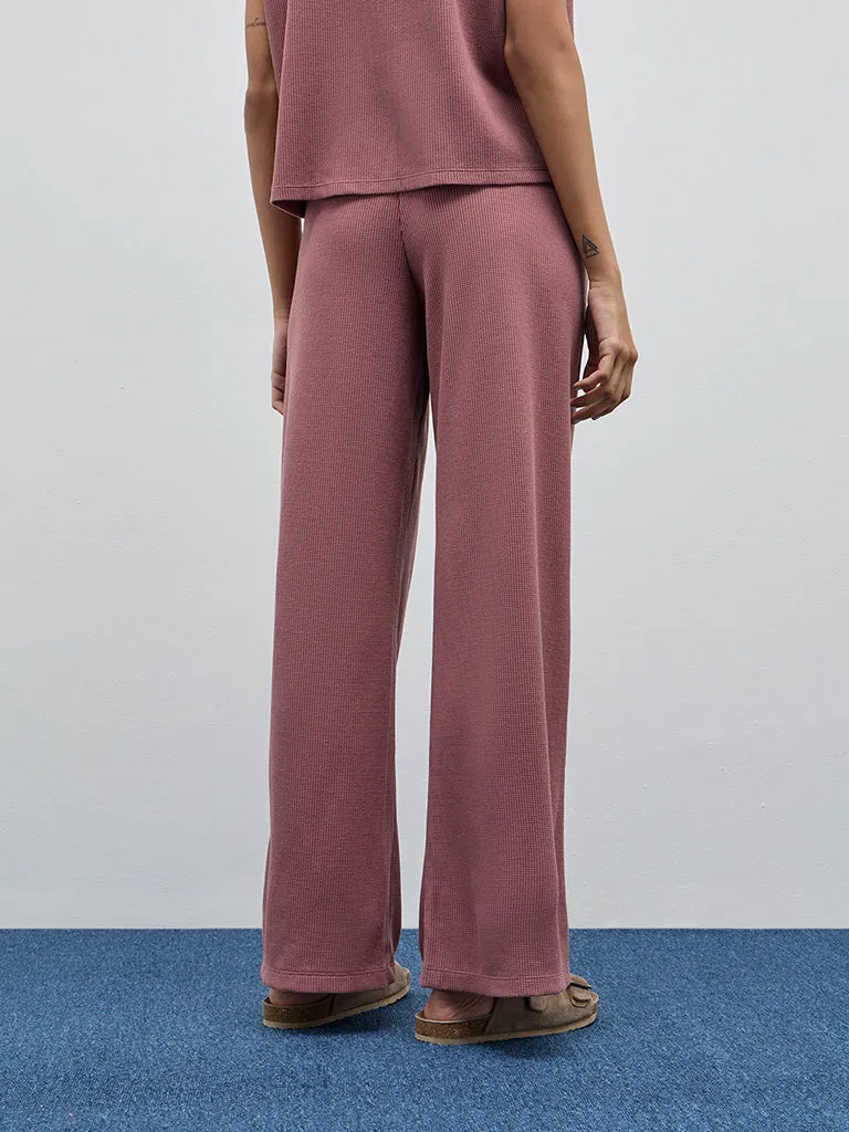 Superstar Dusty Pink Textured High-Rise Wide Leg Pants