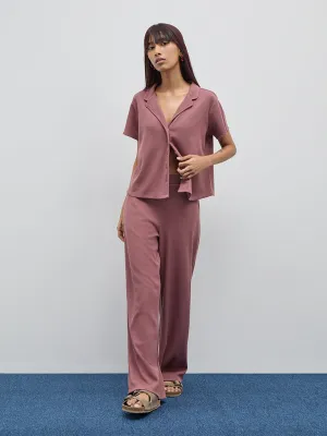 Superstar Dusty Pink Textured High-Rise Wide Leg Pants