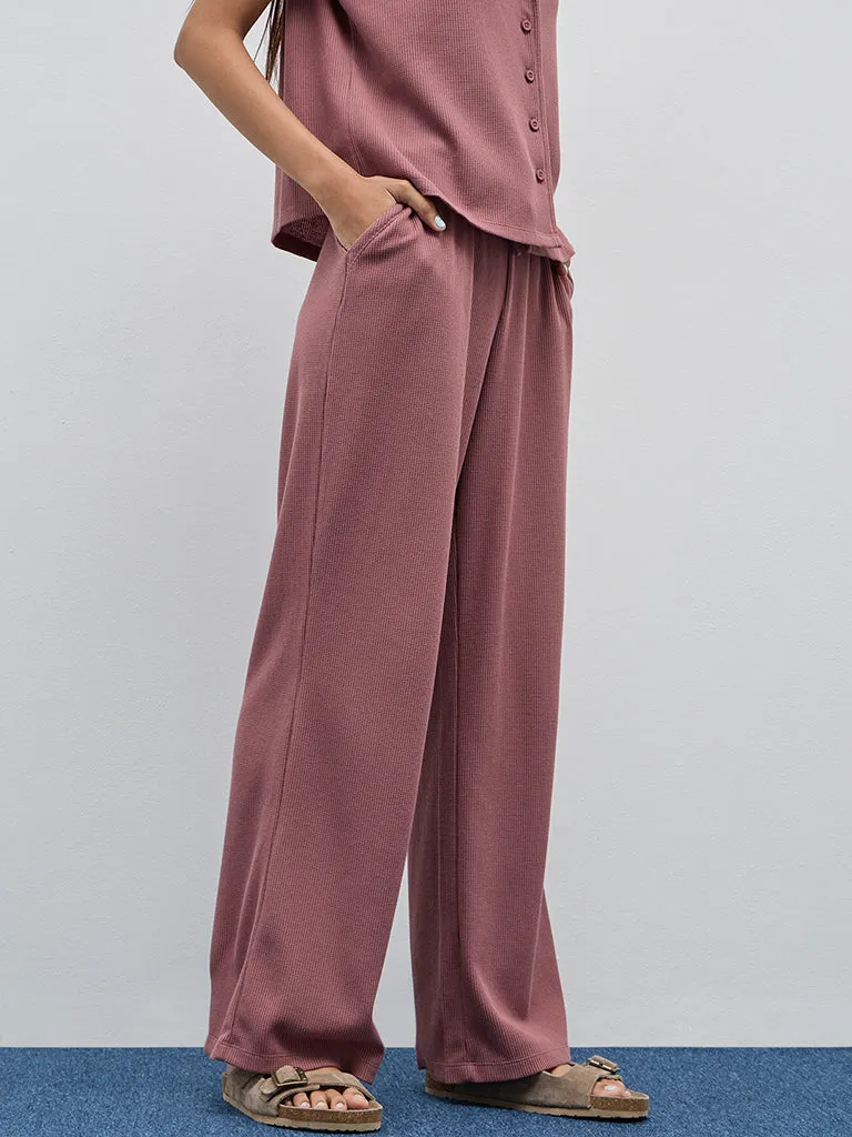 Superstar Dusty Pink Textured High-Rise Wide Leg Pants